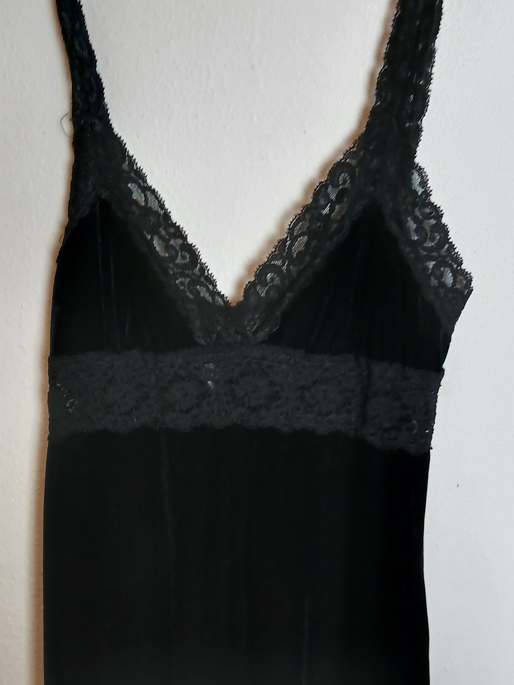 Vintage Betsey Johnson Black Velvet Lace Trim Slip Dress Black Label Small